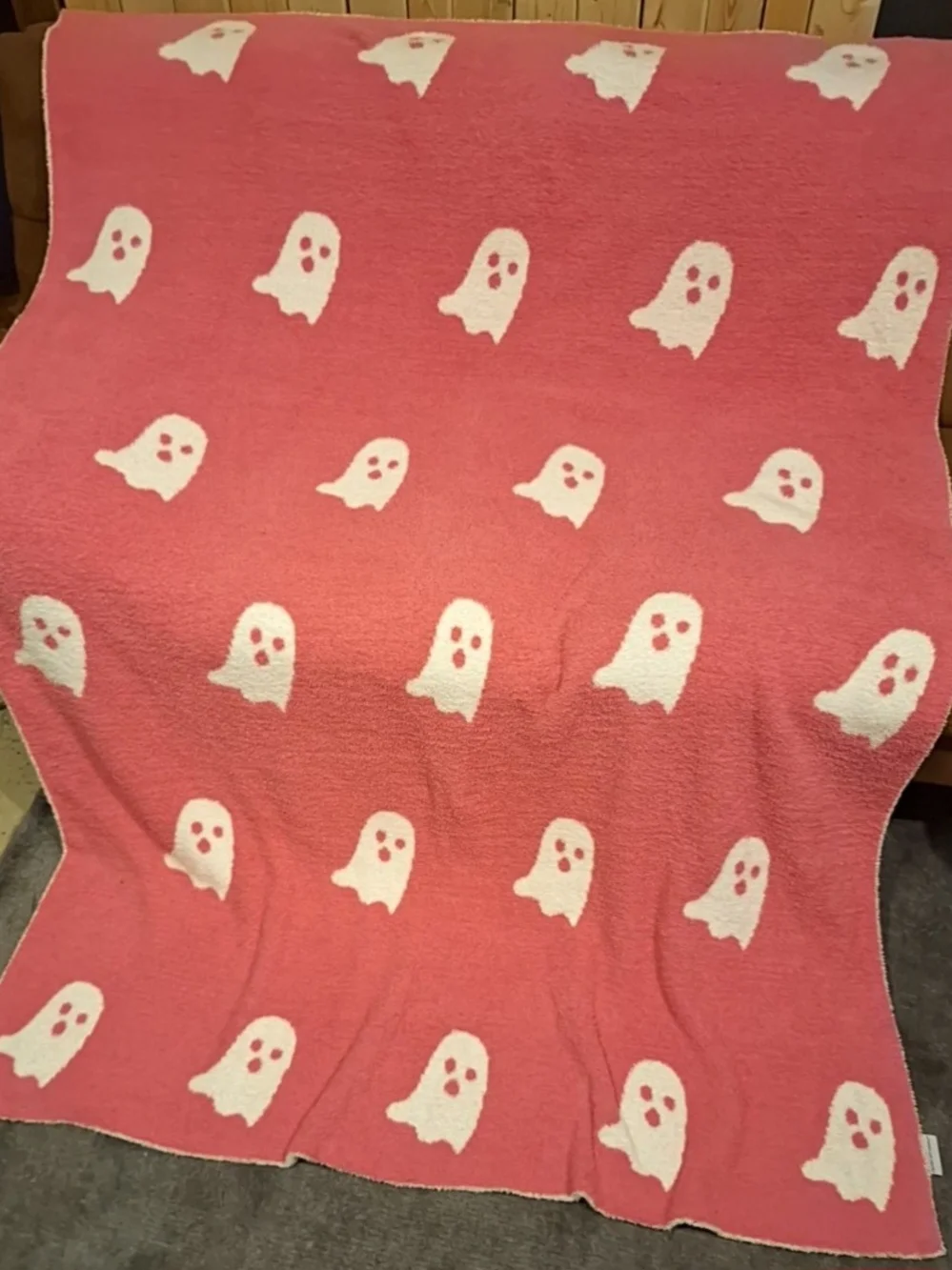 EUC Pastel Halloween Bundle! Reversible Pink Ghost Blanket & Groovy Pillow